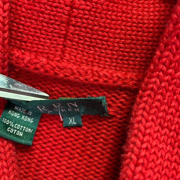 LAUREN RALPH LAUREN WOMEN'S XL ASYMMETRICAL WRAP CARDIGAN SWEATER RED GOLD VTG - Picture 3 of 14